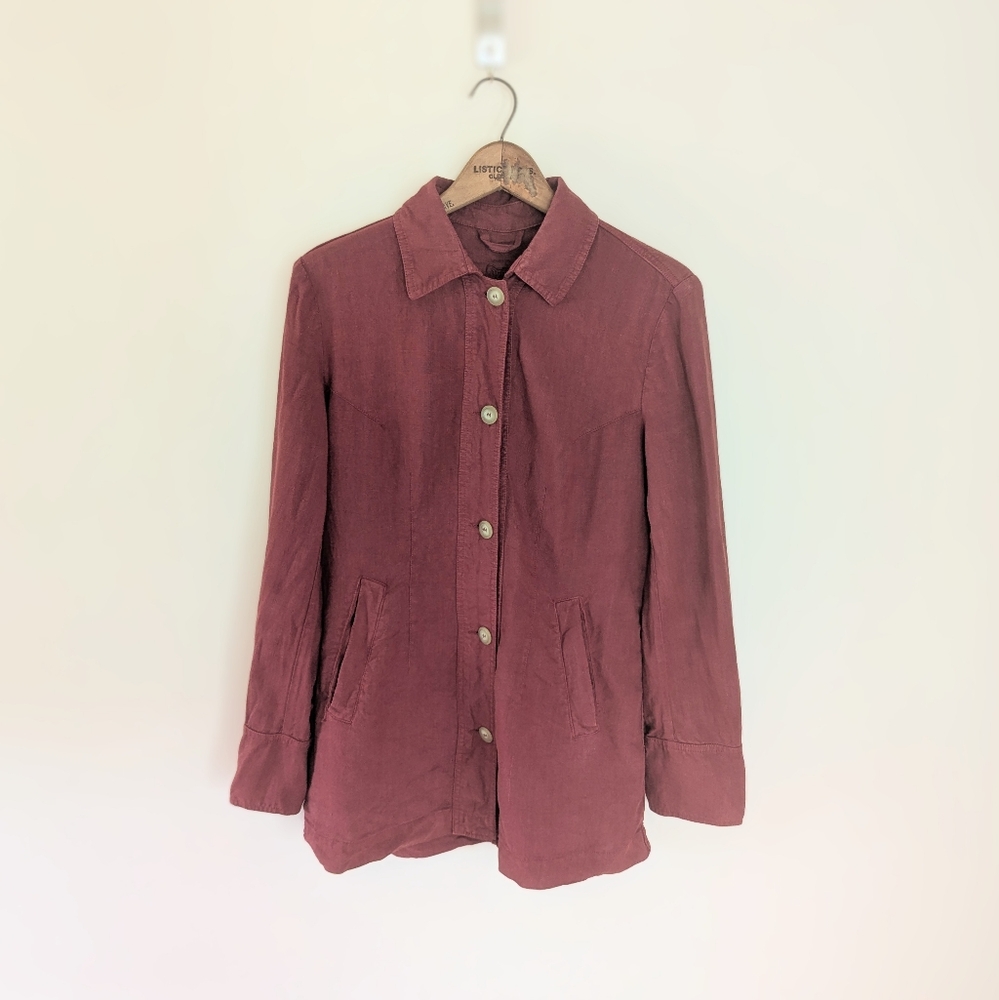 120% lino Red Linen Chorecoat - Linen Utility Jacket